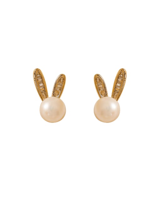 HYACINTH Brass Imitation Pearl Rabbit Cute Stud Earring 0