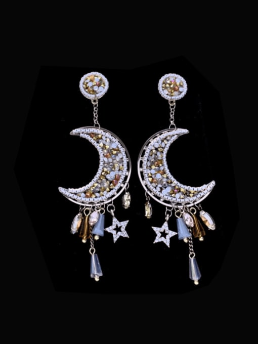 SUUTO Brass Cubic Zirconia Moon Tassel Vintage Cluster Earring 1