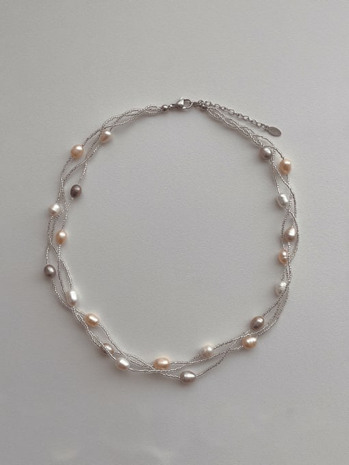 ZRUI Zinc Alloy Imitation Pearl Irregular Minimalist Multi Strand Necklace