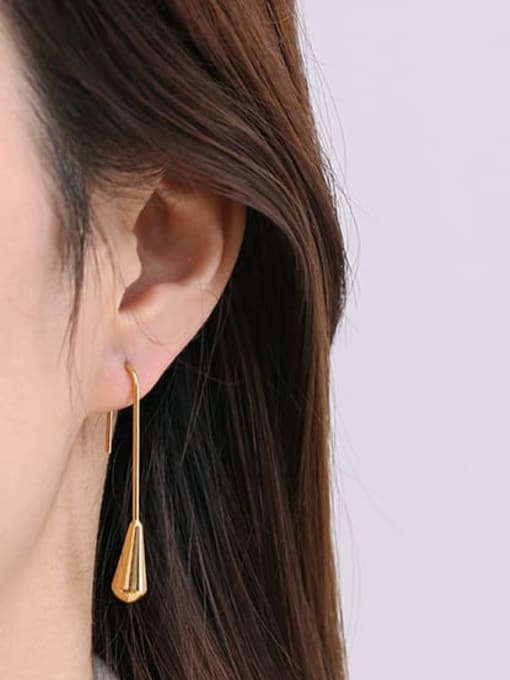 long Brass Water Drop Minimalist Hook Earring