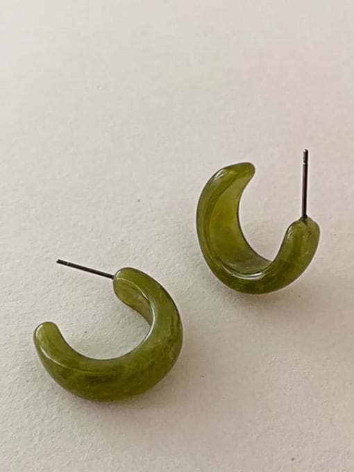 green Alloy Resin Geometric Vintage semicircle C Stud Earring