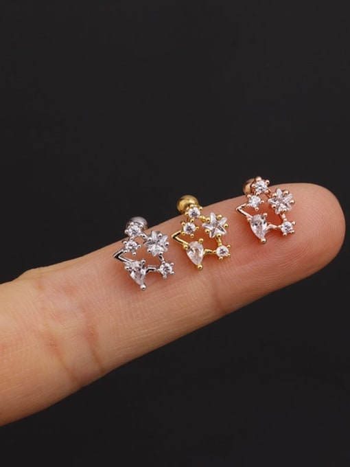 HISON Brass  with Cubic Zirconia White Flower Stud Earring 1