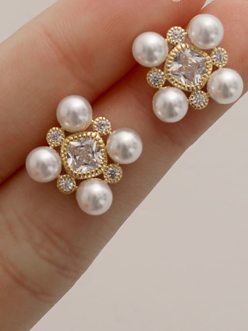 HYACINTH Brass Imitation Pearl Flower Vintage Stud Trend Korean Fashion Earring 2