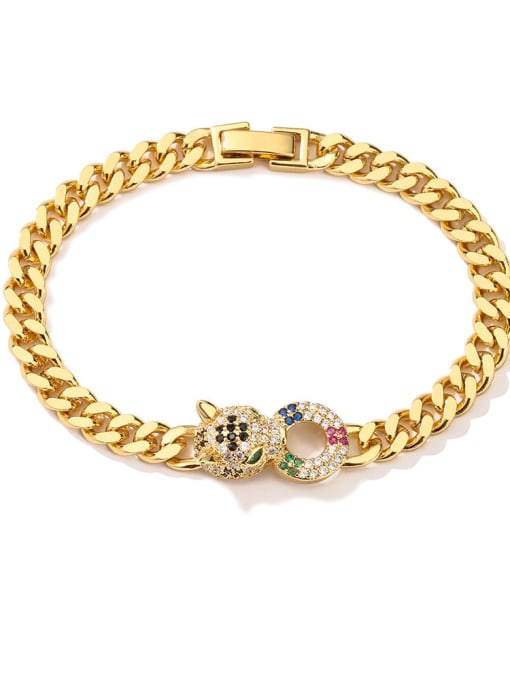31152 Brass Cubic Zirconia Leopard Trend Link Bracelet