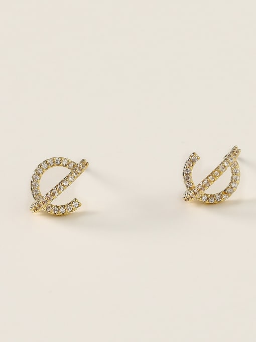 14k Gold Brass Cubic Zirconia Geometric Minimalist Stud Trend Korean Fashion Earring