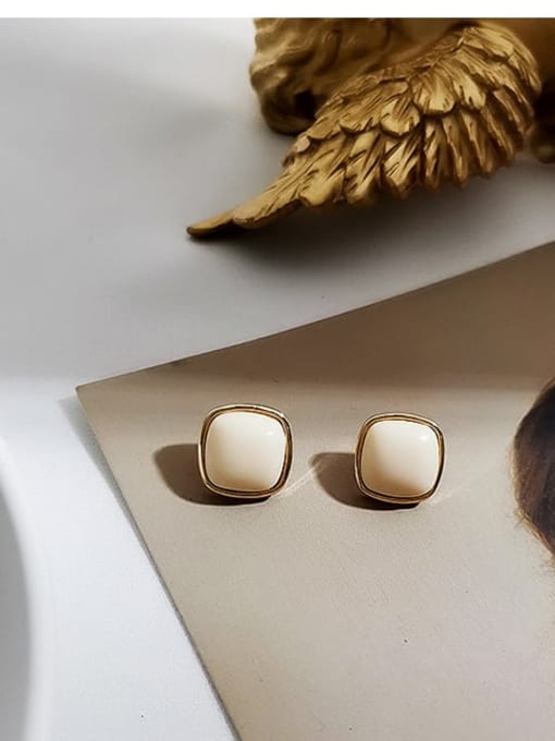 Rice white Copper Acrylic Geometric Minimalist Stud Trend Korean Fashion Earring