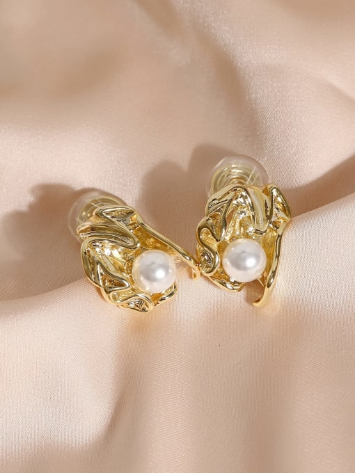HYACINTH Brass Imitation Pearl Irregular Vintage Clip Earring 2