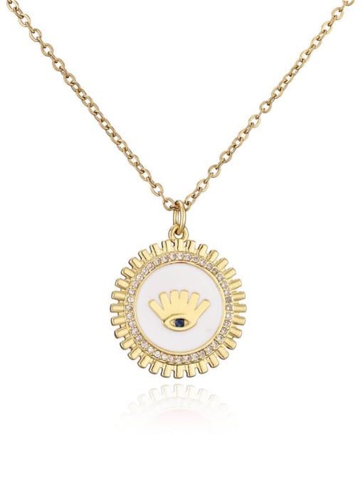 20893 Brass Enamel Evil Eye Vintage Flower Pendant Necklace