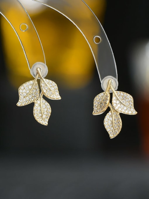 Gold ED65981 Brass Cubic Zirconia Leaf Dainty Stud Earring