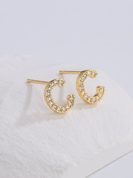 AOG Brass Cubic Zirconia Letter Minimalist Stud Earring 1
