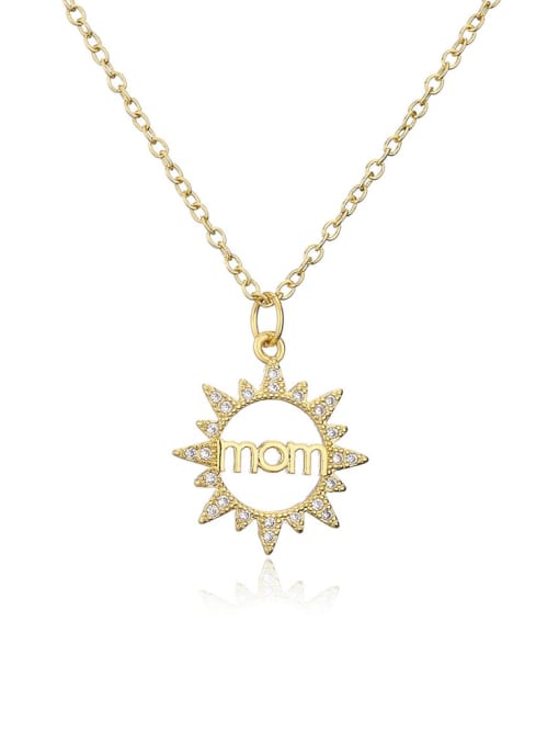 21713 Brass Cubic Zirconia Heart Dainty Letter MOM Pendant Necklace