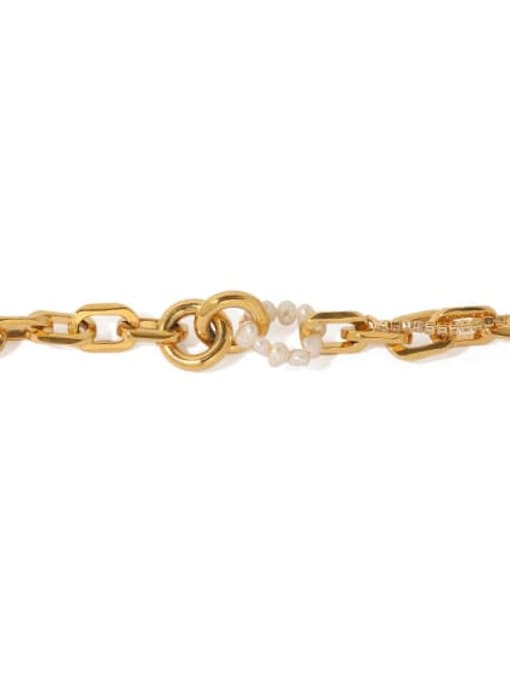 ACCA Brass Freshwater Pearl Geometric Vintage Link Bracelet 3