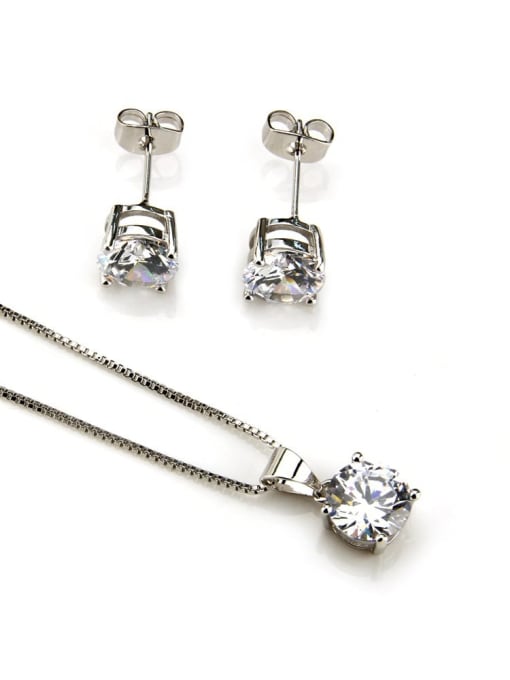 Platinum white zirconium Brass Cubic Zirconia Vintage Geometric  Earring and Necklace Set