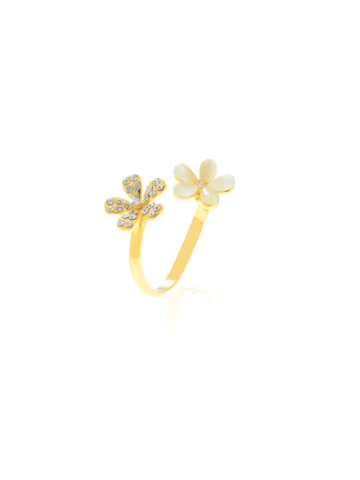 YOUH Brass Cubic Zirconia Flower Dainty Band Ring