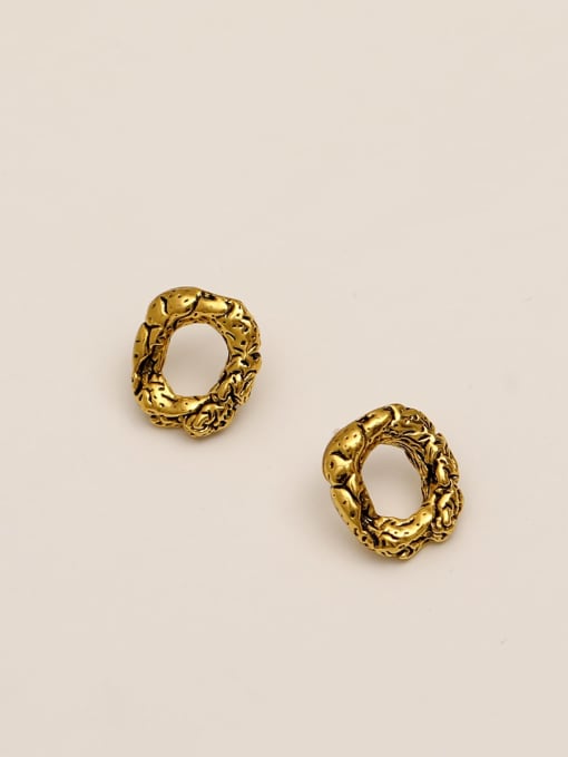 gold Brass Hollow Geometric Vintage Stud Trend Korean Fashion Earring