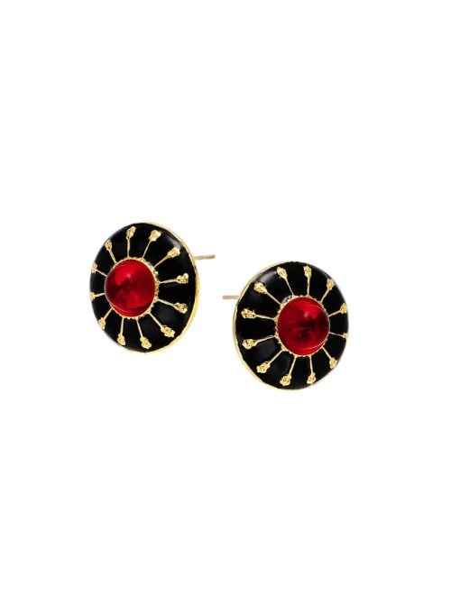 Five Color Brass Enamel Round Vintage Stud Earring