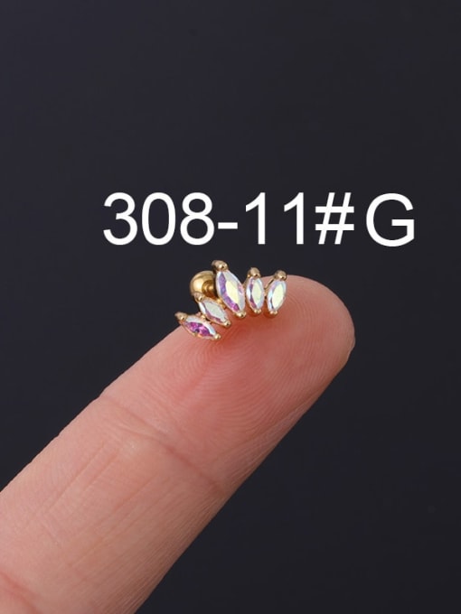 11 #gold Brass Cubic Zirconia Multi Color Ball Stud Earring(Single)