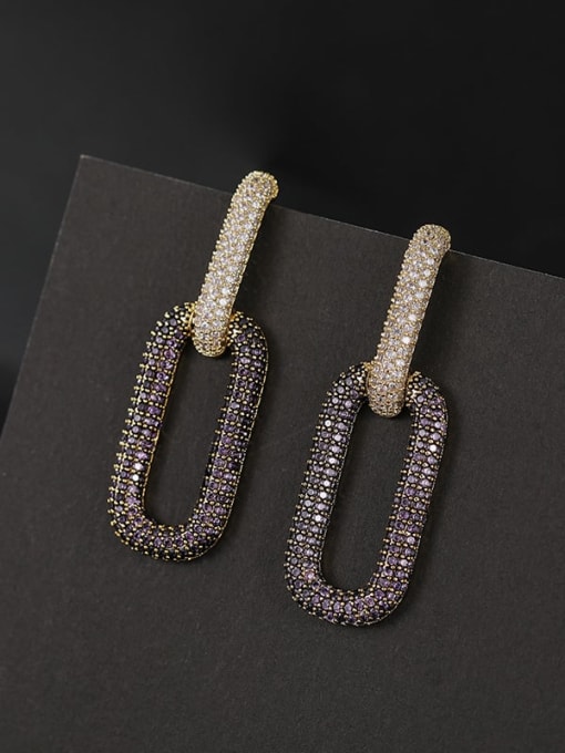Golden Purple E1198 Brass Cubic Zirconia Geometric Dainty Drop Earring