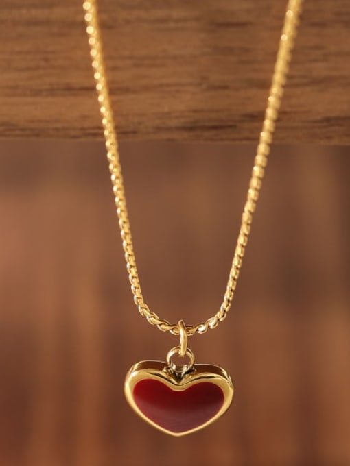 Five Color Titanium Steel Enamel Heart Minimalist Necklace 2