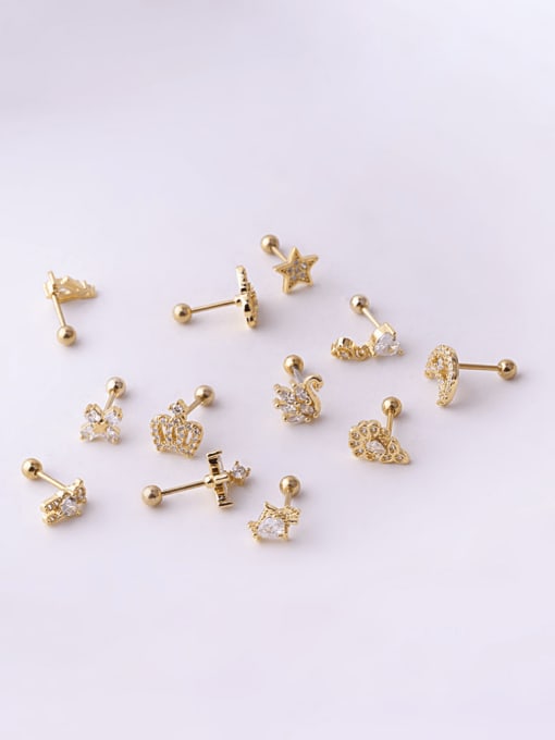 HISON Brass Cubic Zirconia Crown Cute Single Earring 2