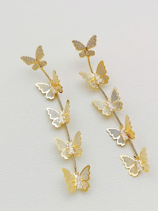 14K  gold Copper Cubic Zirconia Butterfly Dainty Drop Trend Korean Fashion Earring
