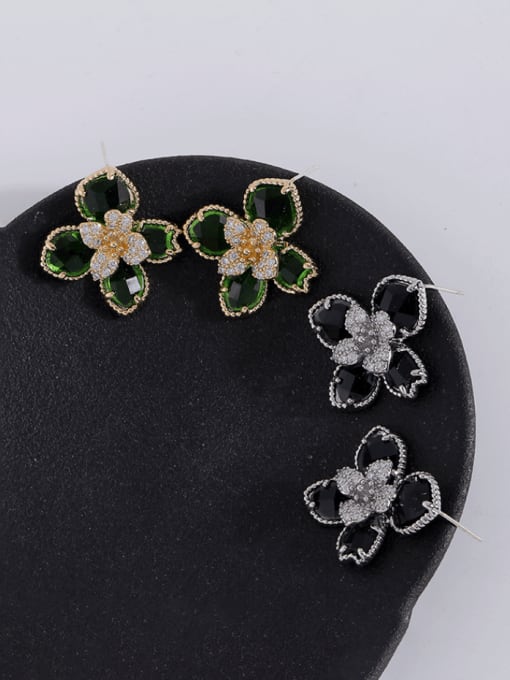 HYACINTH Brass Cubic Zirconia Flower Vintage Stud Earring 0
