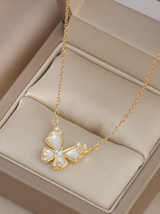 Gold XL62755 Brass Cubic Zirconia Butterfly Dainty Necklace