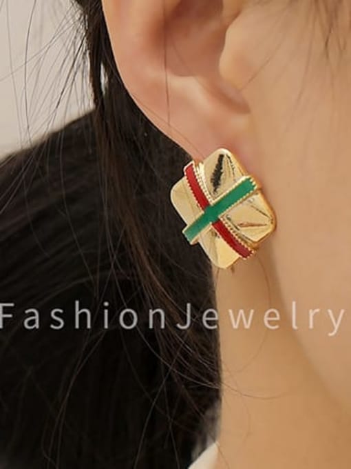 HYACINTH Brass Enamel Geometric Vintage Stud Trend Korean Fashion Earring 1