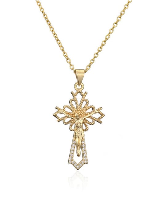 20692 Brass Cubic Zirconia Cross Vintage Regligious Necklace