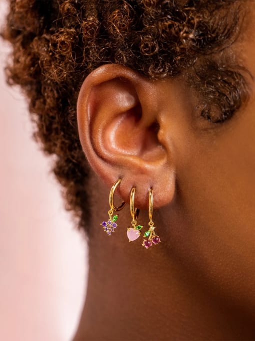 COLSW Brass Cubic Zirconia Multi Color Friut Cute Huggie Earring 2