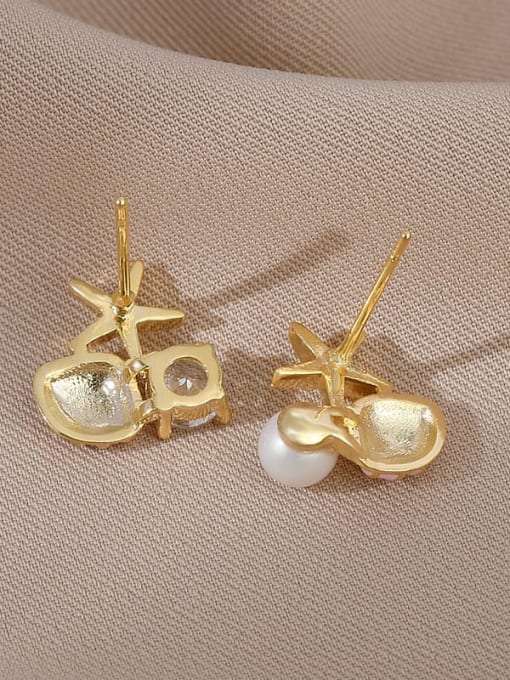 YOUH Brass Cubic Zirconia Enamel shell Dainty Stud Earring 1