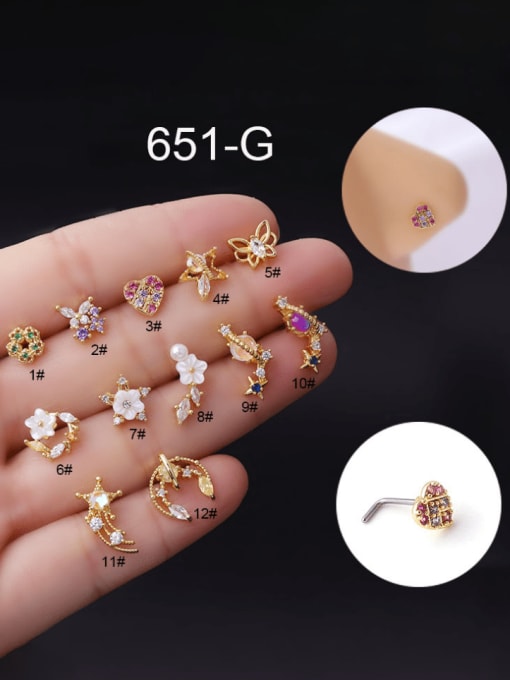 651 gold Stainless steel Cubic Zirconia Flower Hip Hop Nose Studs