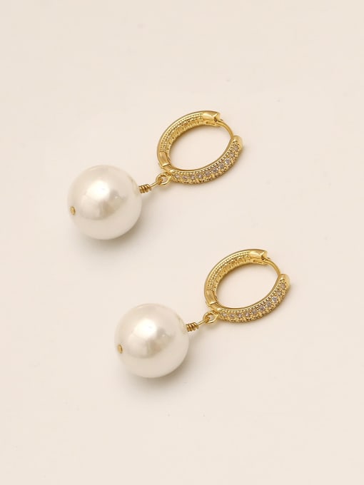 14k Gold Brass Imitation Pearl Geometric Vintage Huggie Trend Korean Fashion Earring