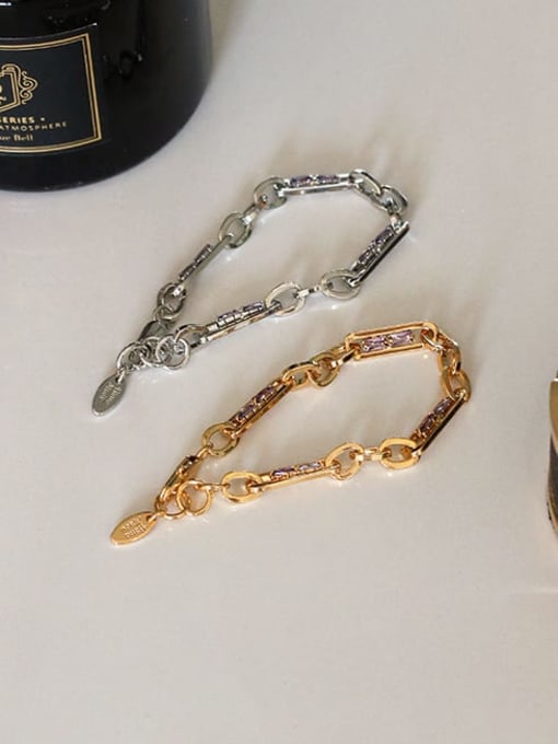 Five Color Brass Cubic Zirconia Geometric Hip Hop Link Bracelet 3
