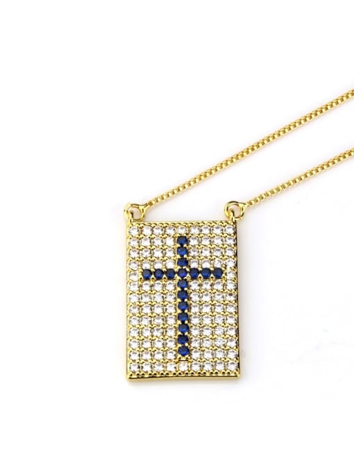 Gold Plated Blue Zircon Brass Cubic Zirconia Cross Dainty Initials Necklace