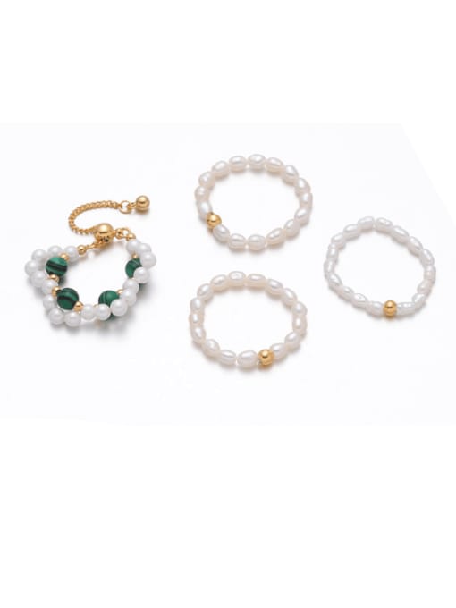 Five Color Brass Imitation Pearl Geometric Bohemia Bead Ring 0