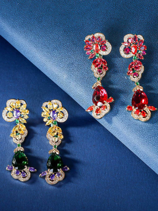 OUOU Brass Cubic Zirconia Flower Luxury Drop Earring 2