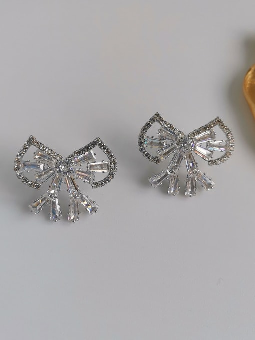 White K Copper Cubic Zirconia Bowknot Dainty Stud Trend Korean Fashion Earring