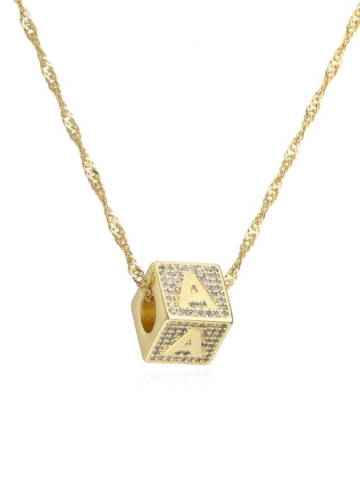 22375 A Brass Cubic Zirconia Square Hip Hop Letter Pendant Necklace