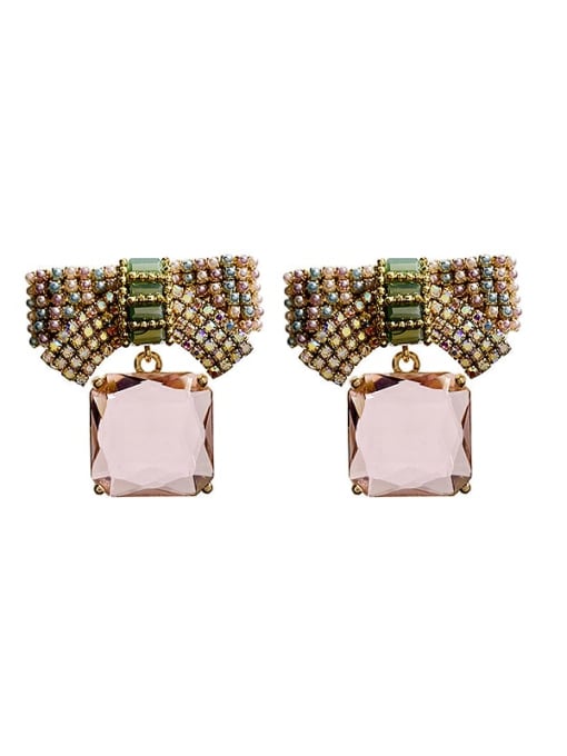 Bow tie earrings Brass Cubic Zirconia Pink Bowknot Vintage Stud Earring