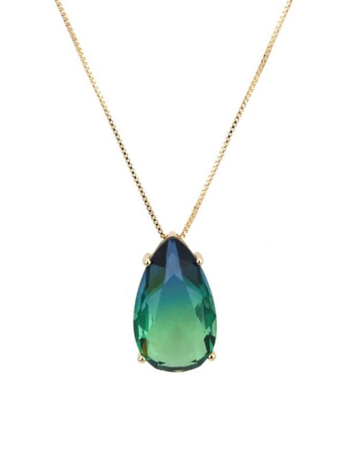 Gold Plated blue green gradient Brass Cubic Zirconia Water Drop Luxury Necklace