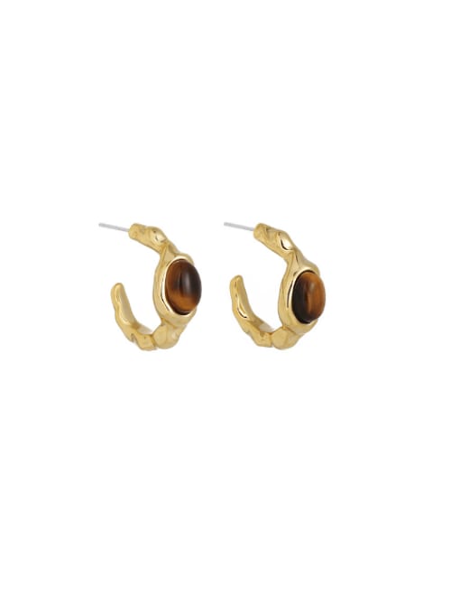 ACCA Brass Tiger Eye Geometric Vintage Stud Earring 0