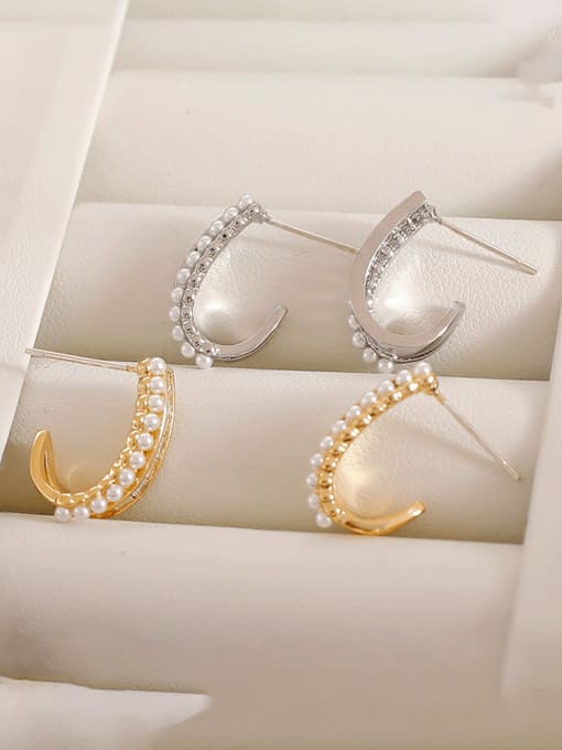 HYACINTH Brass Imitation Pearl Geometric Minimalist Stud Earring