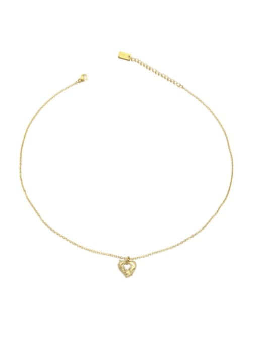 Gold Brass Cubic Zirconia Heart Minimalist Necklace