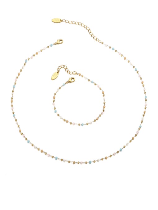TINGS Brass Natural Stone Minimalist Geometric Bracelet and Necklace Set 0