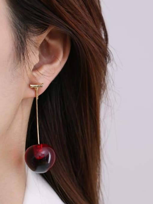 ACCA Brass Garnet Friut Cherry Minimalist Drop Earring 1