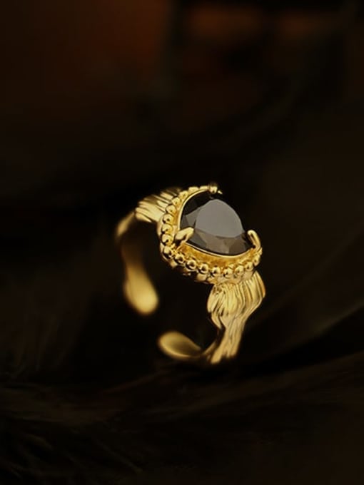 ACCA Brass Obsidian Heart Vintage Band Ring 2