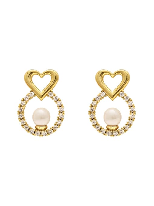 14k Gold Brass Cubic Zirconia Heart Minimalist Stud Trend Korean Fashion Earring