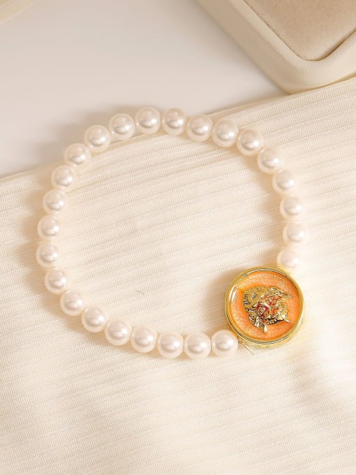 18K Gold Transparent Orange 【 Bracelet 】 Brass Imitation Pearl Geometric Dainty Beaded Bracelet