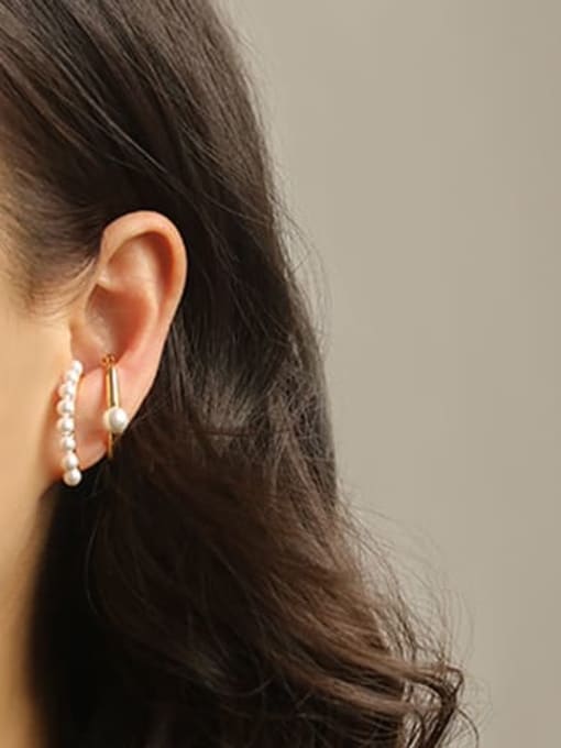 ACCA Brass Imitation Pearl Geometric Minimalist Clip Earring single 0